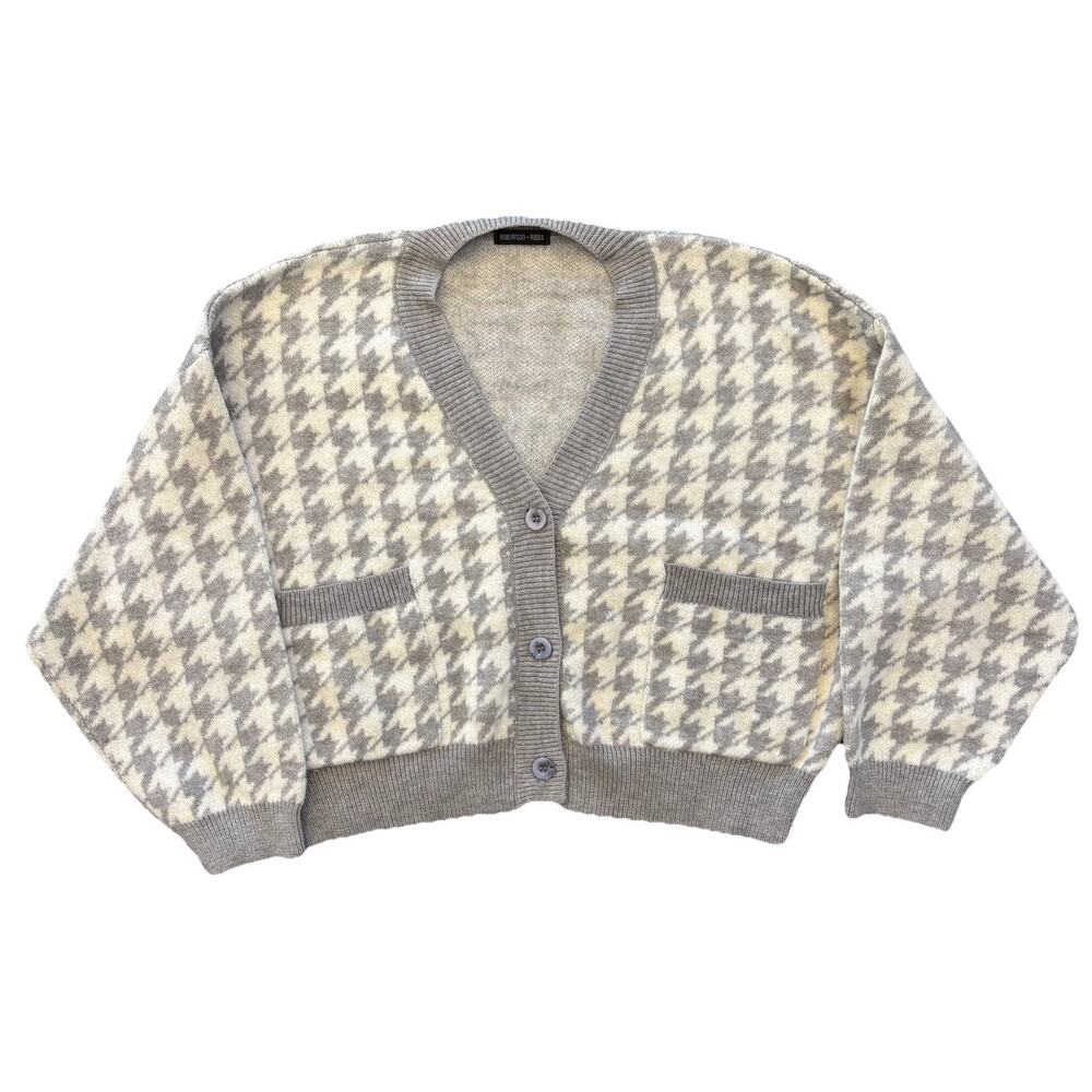 Robertson + Rodeo Hounds Tooth Gray White Snuggle Sweater Women’s Cardigan S/M